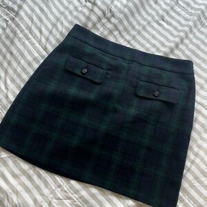 LOFT Green and Black Plaid Mini Skirt